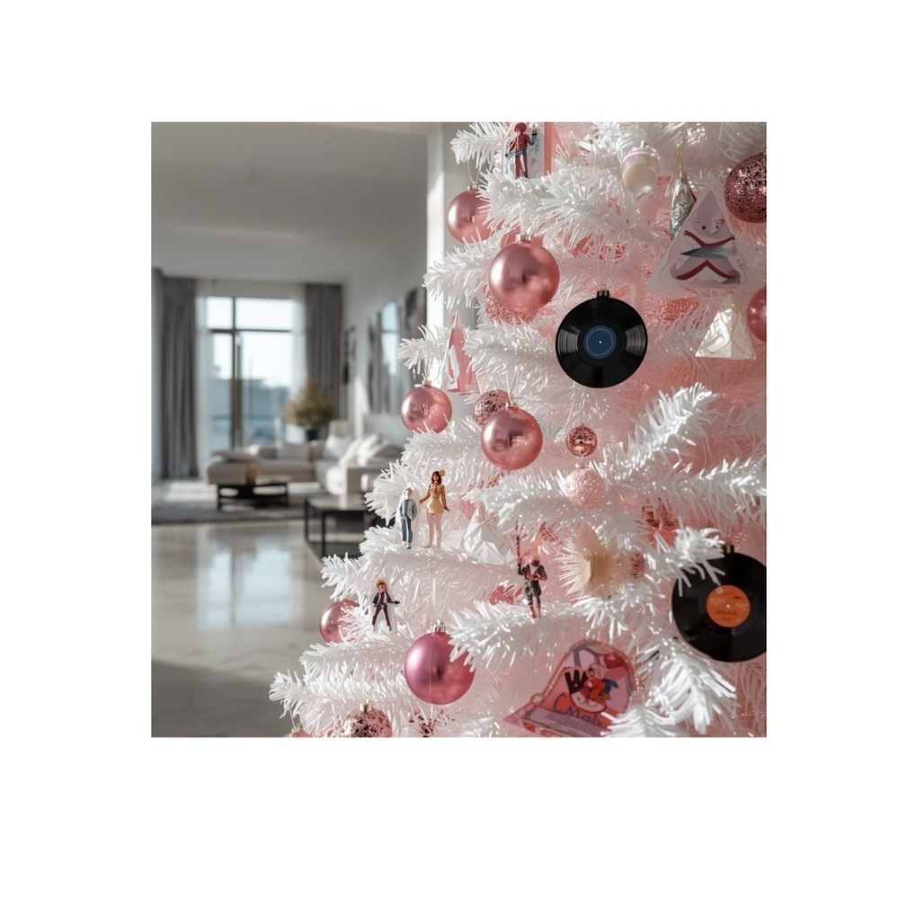 HANDCRAFTED digital art print or poster Elegant White and Pink Holiday Tree art